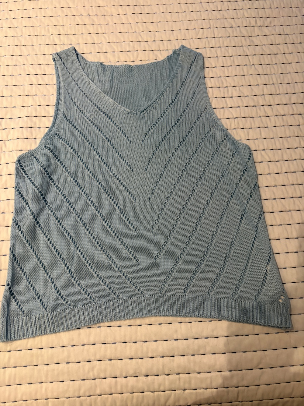 SHEIN Light Blue Open-Knit V-Neck Sweater Tank